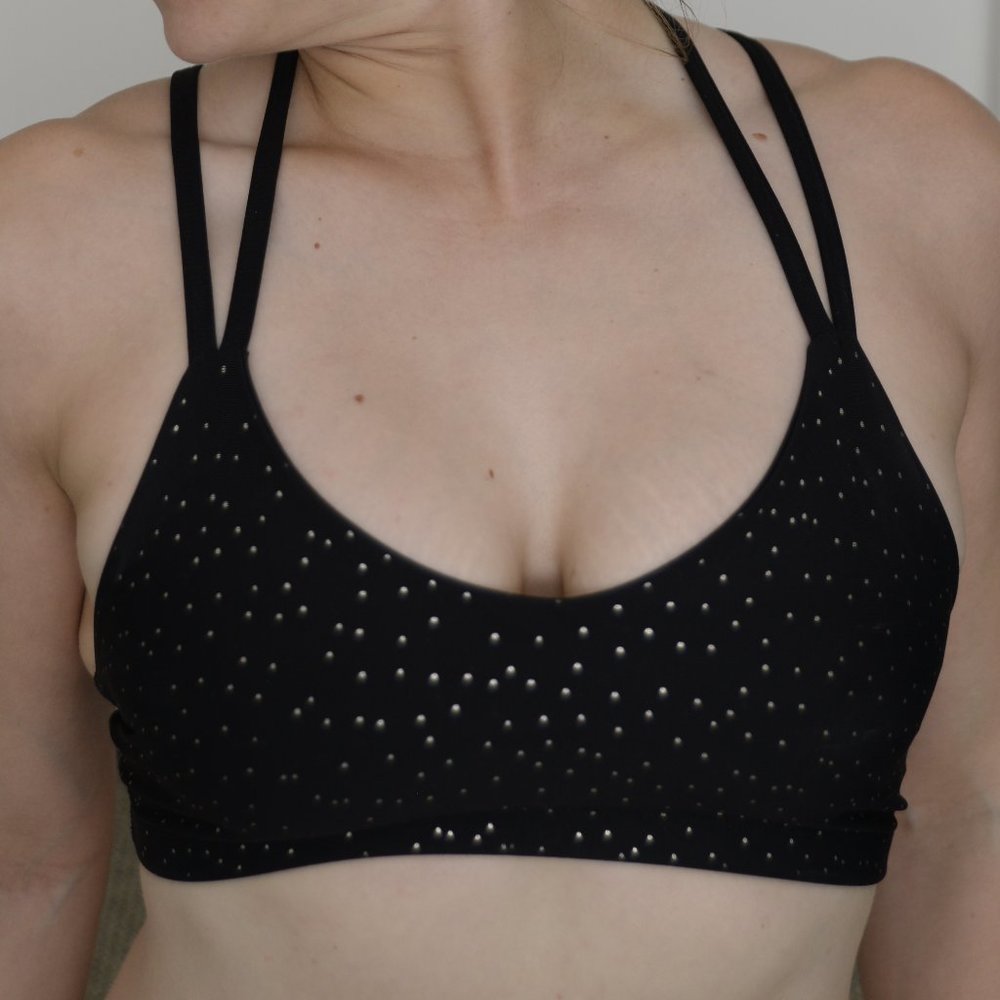 Beyond yoga black gold dots sports bra medium